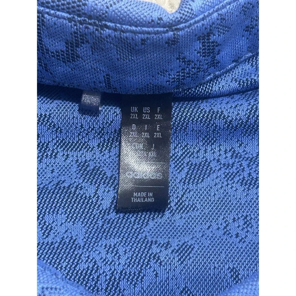 Adidas Polo Shirt Mens 2XL Blue Camo Golf Performance Logo US OPEN 123RD‎ Preppy